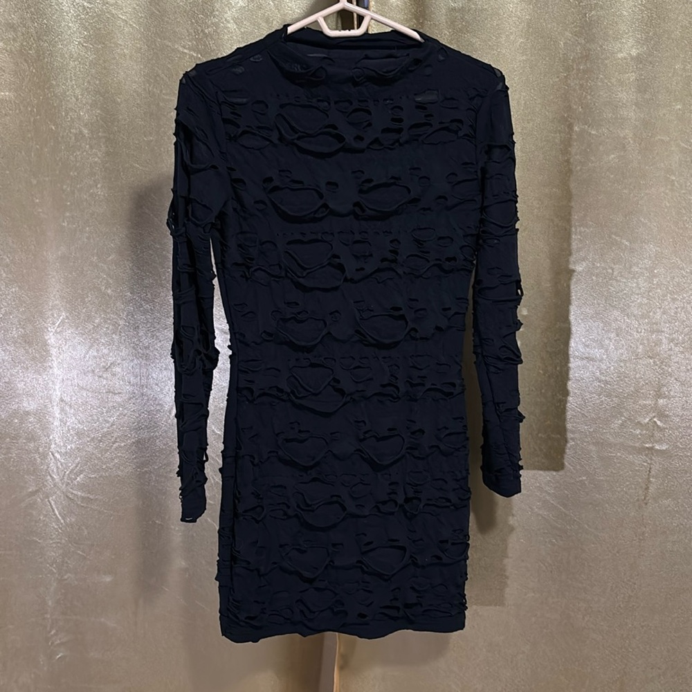 Long sleeve black mesh dress